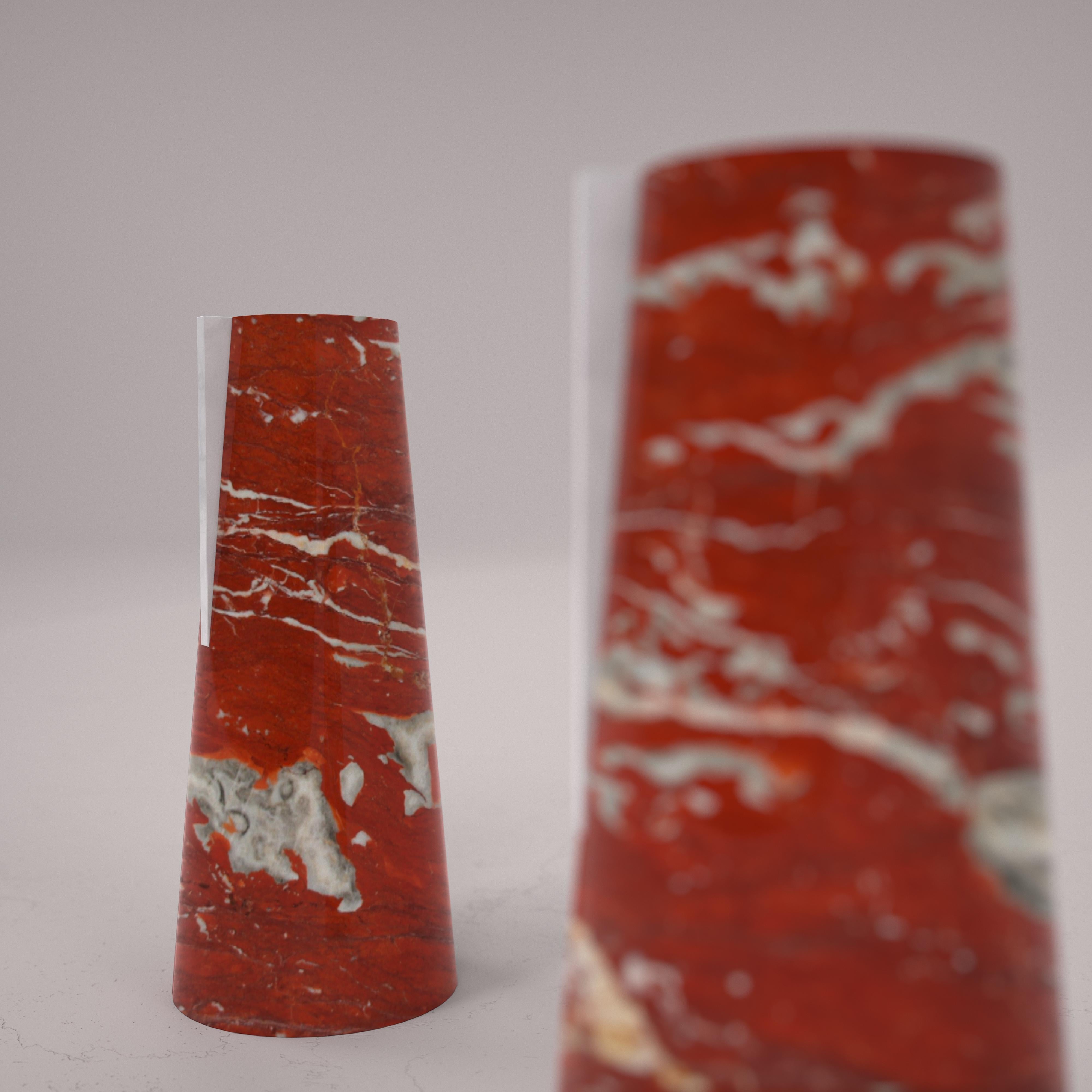Italian Red marble and white Carrara marble flower vase by Carcino Design For Sale