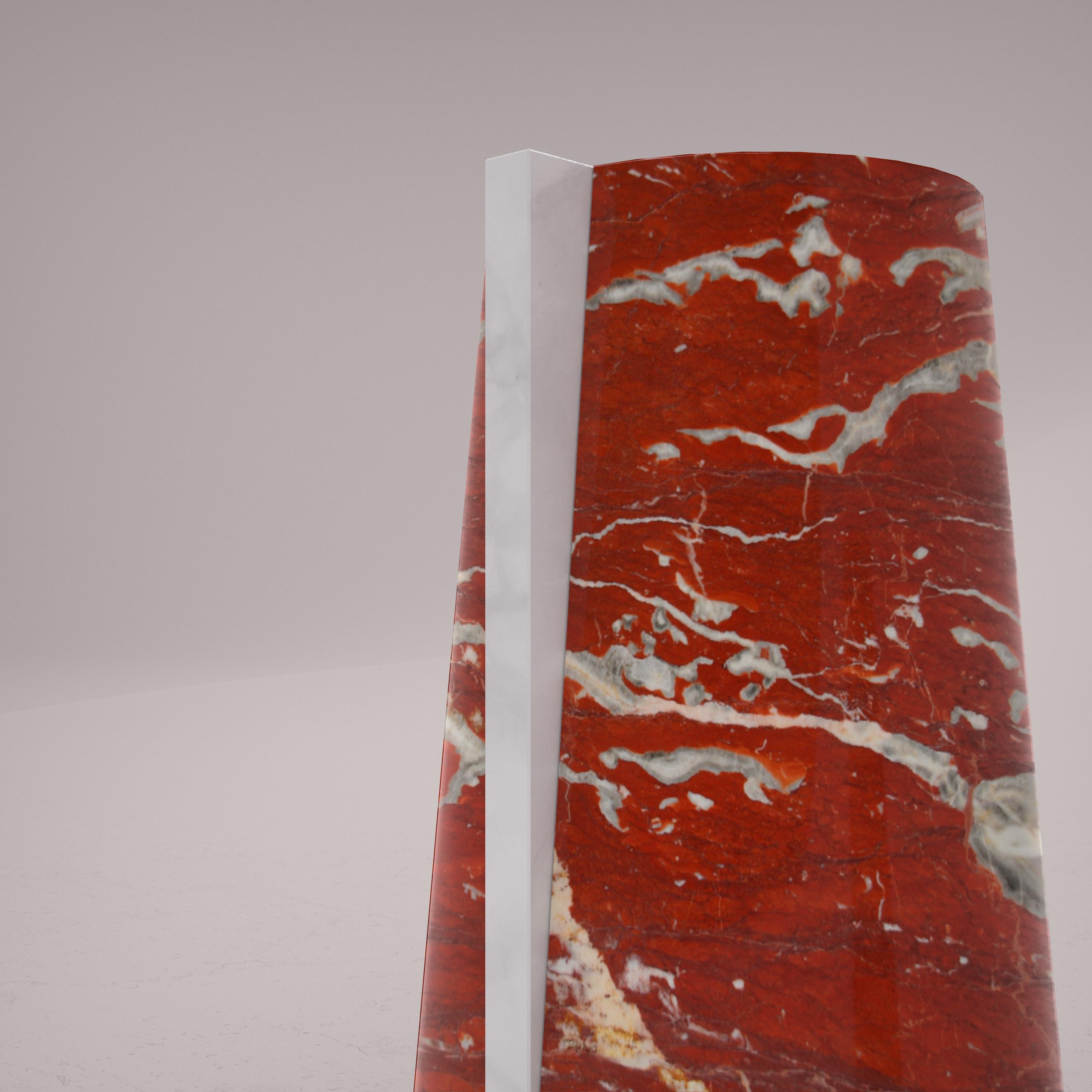 Sandblasted Red marble and white Carrara marble flower vase by Carcino Design For Sale