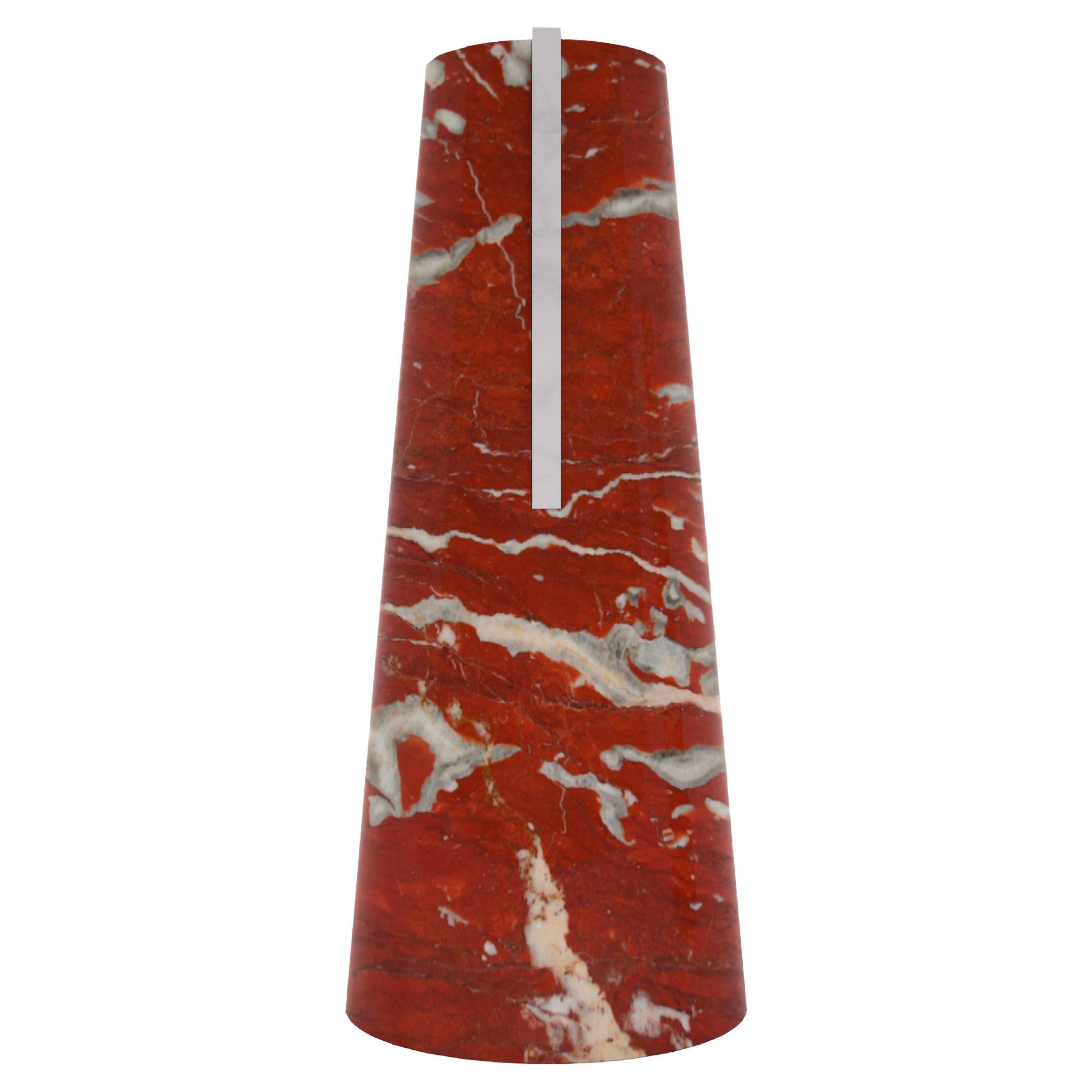 Red marble and white Carrara marble flower vase by Carcino Design For Sale