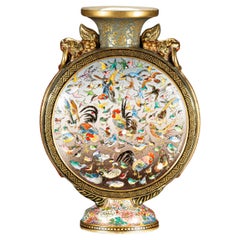 Vaso Satsuma Moon flask decorato a motivi naturalistici firmato Koshida e Zuizan