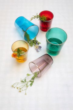 VASO set of 6 mixed color glass with paltinum rim, by Giberto Venezia