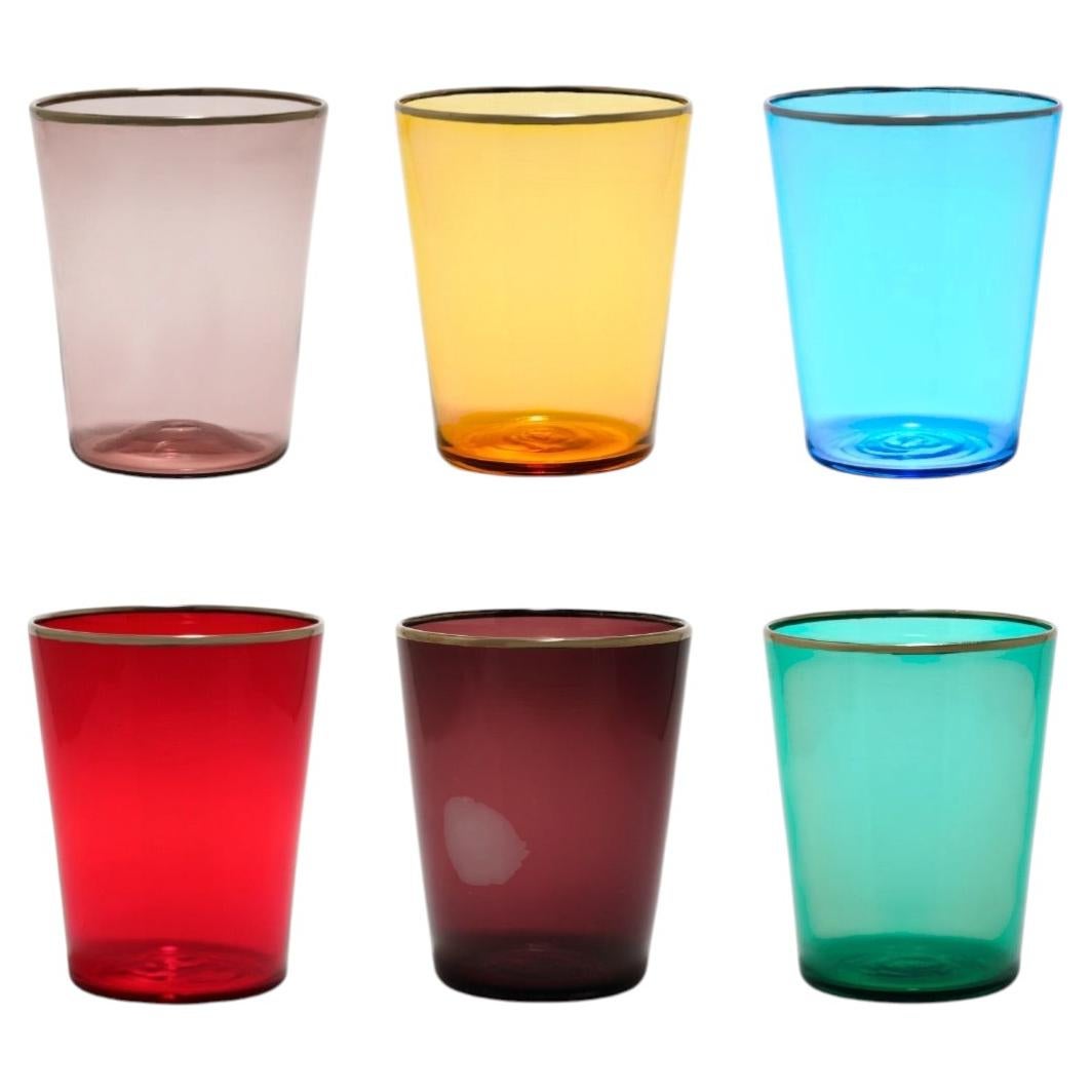 VASO Murano Glass Tumbler by Giberto Venezia, Hand-Blown with Platinum Rim