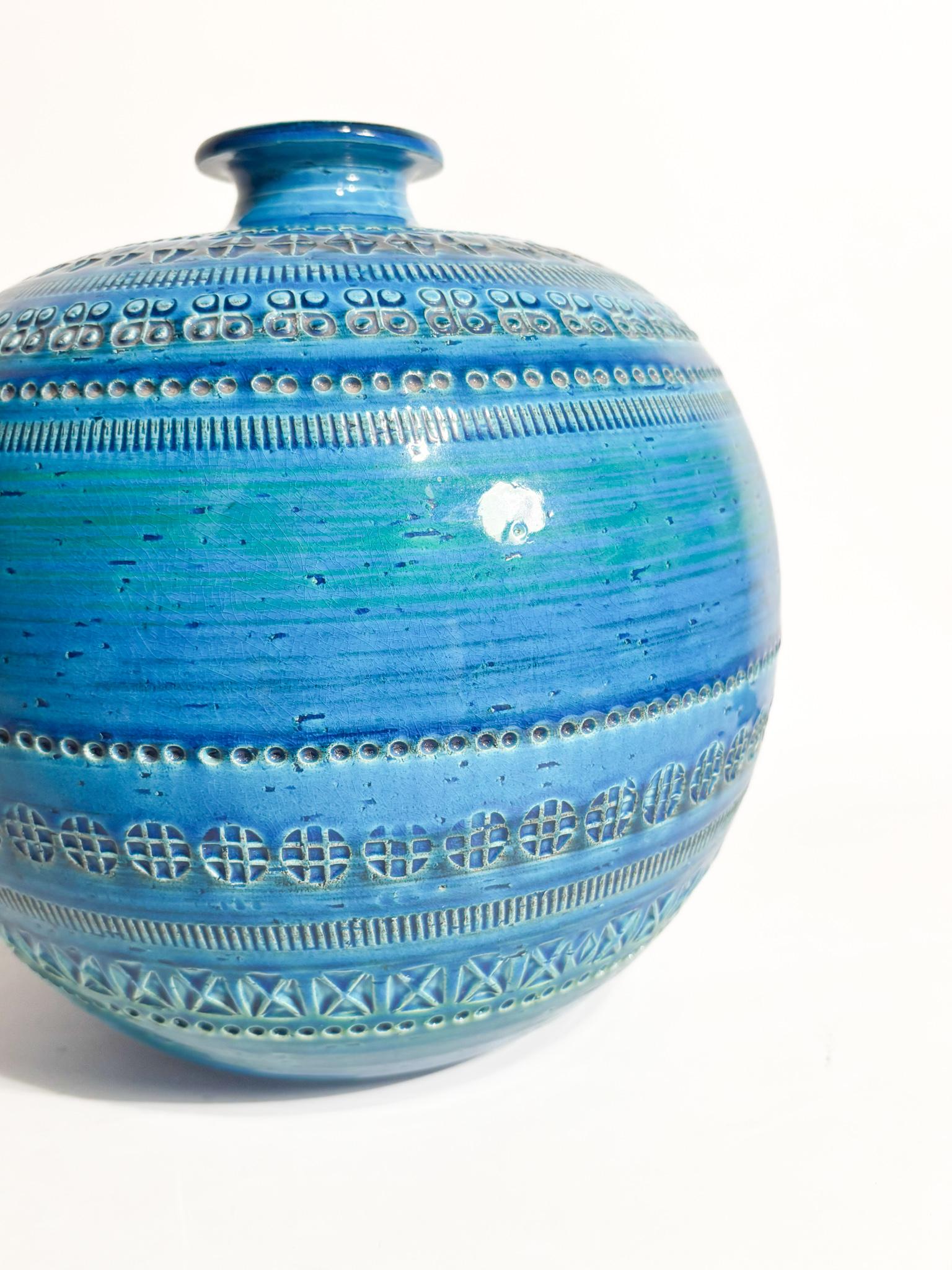 Kugelförmige Vase 'Rimini Blu' von Aldo Londi für Bitossi Ceramiche 1950er Jahre (Italian) im Angebot
