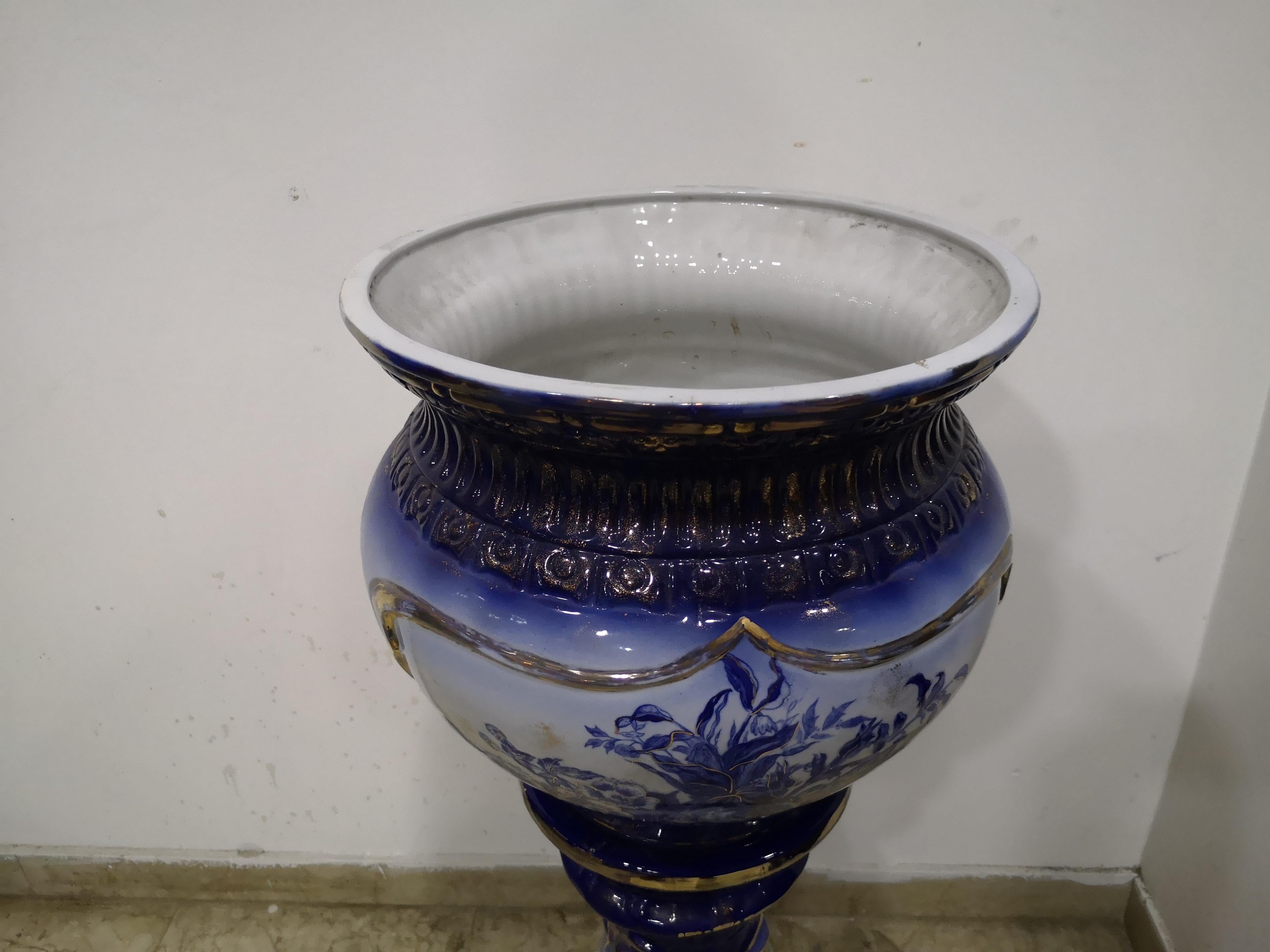 Ceramic Vaso su piedistallo di Jardiniere U&C Sarreguemines, XIX secolo For Sale