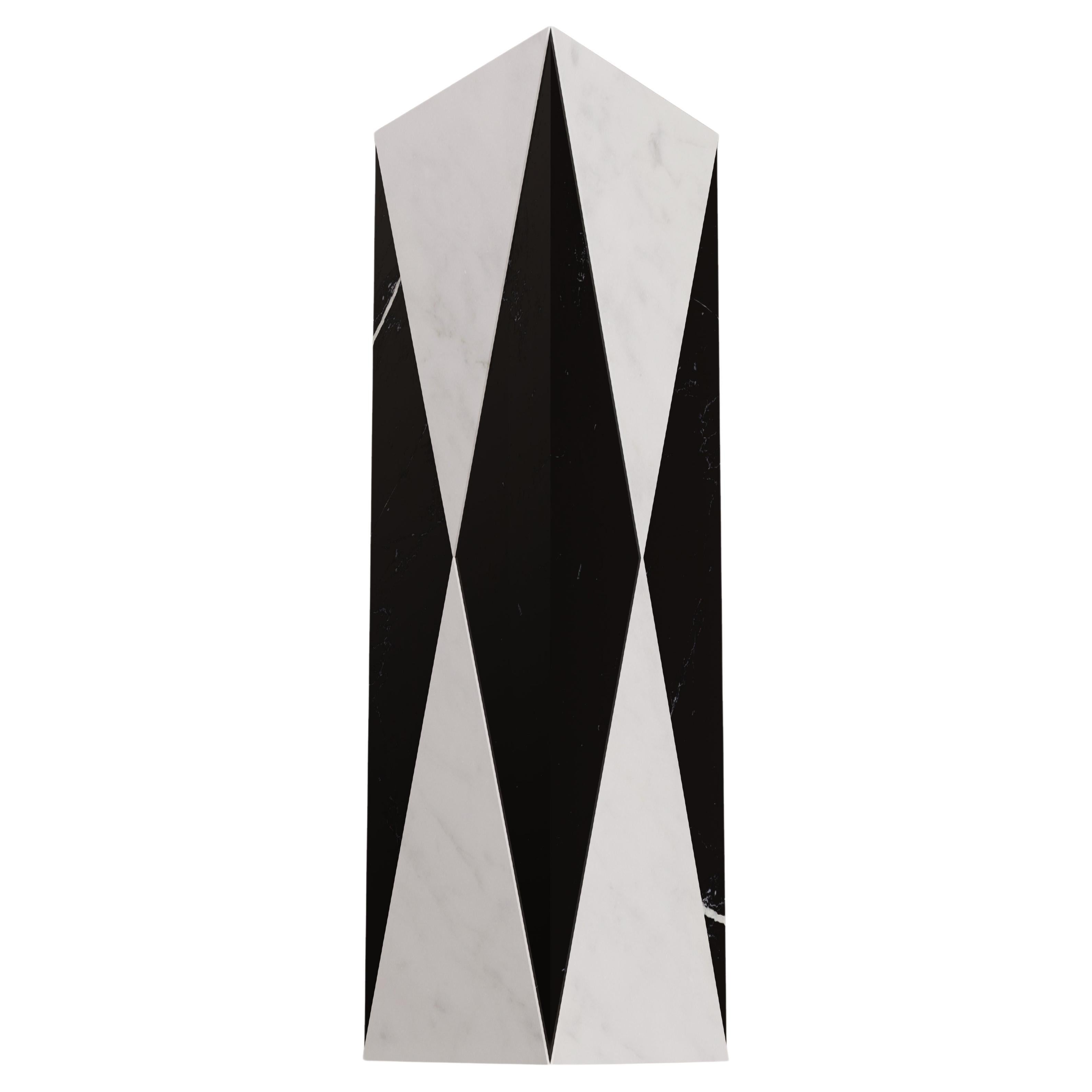 Triangular Vase in White Carrara Marble and Black Marquina by Carcino Design For Sale