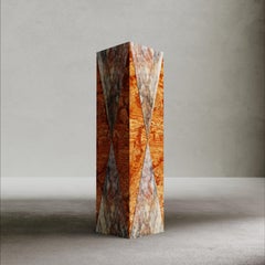 Triangular vase in Asiago Red Marble and Fior di Pesco Carnico