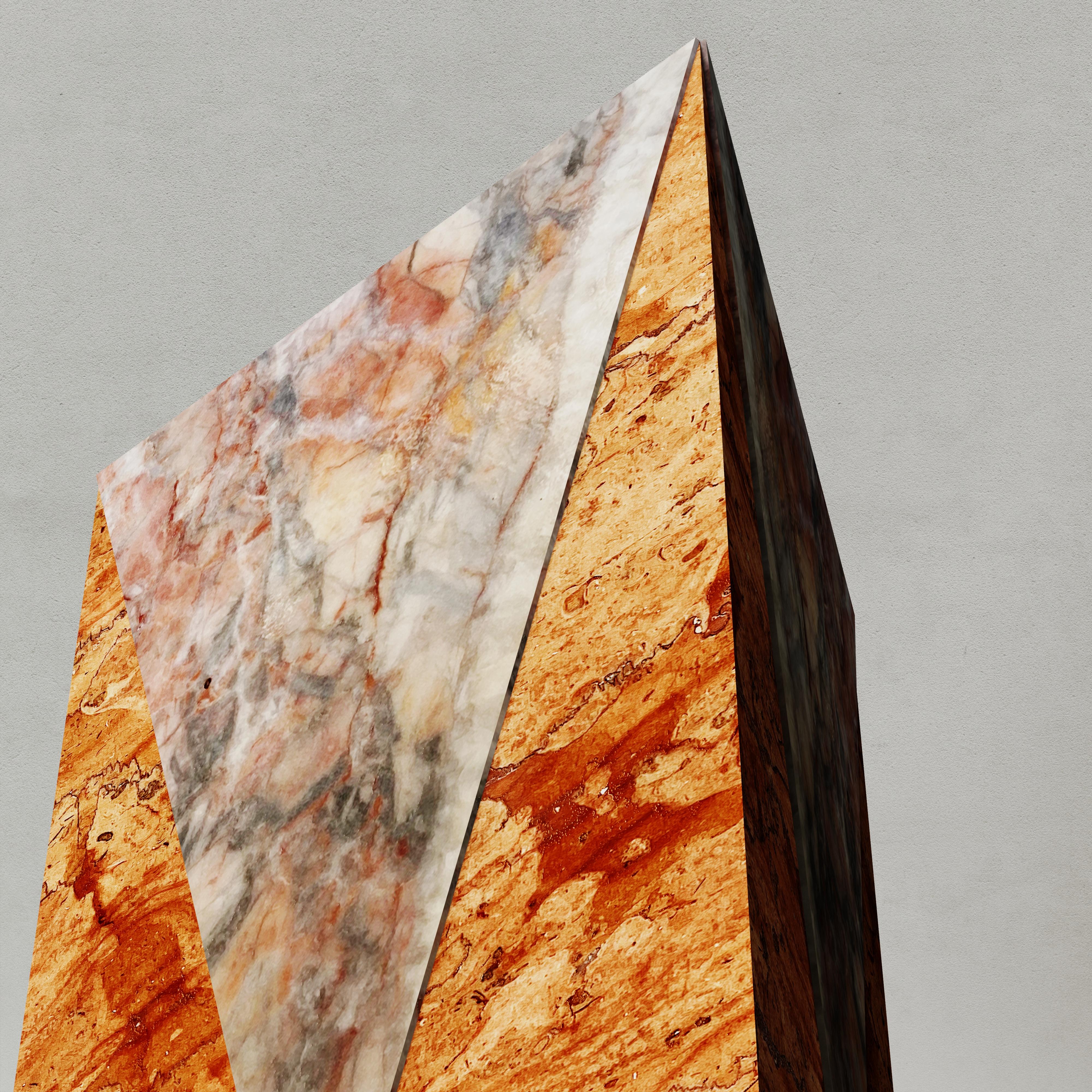 Polished Triangular vase in Asiago Red Marble and Fior di Pesco Carnico For Sale