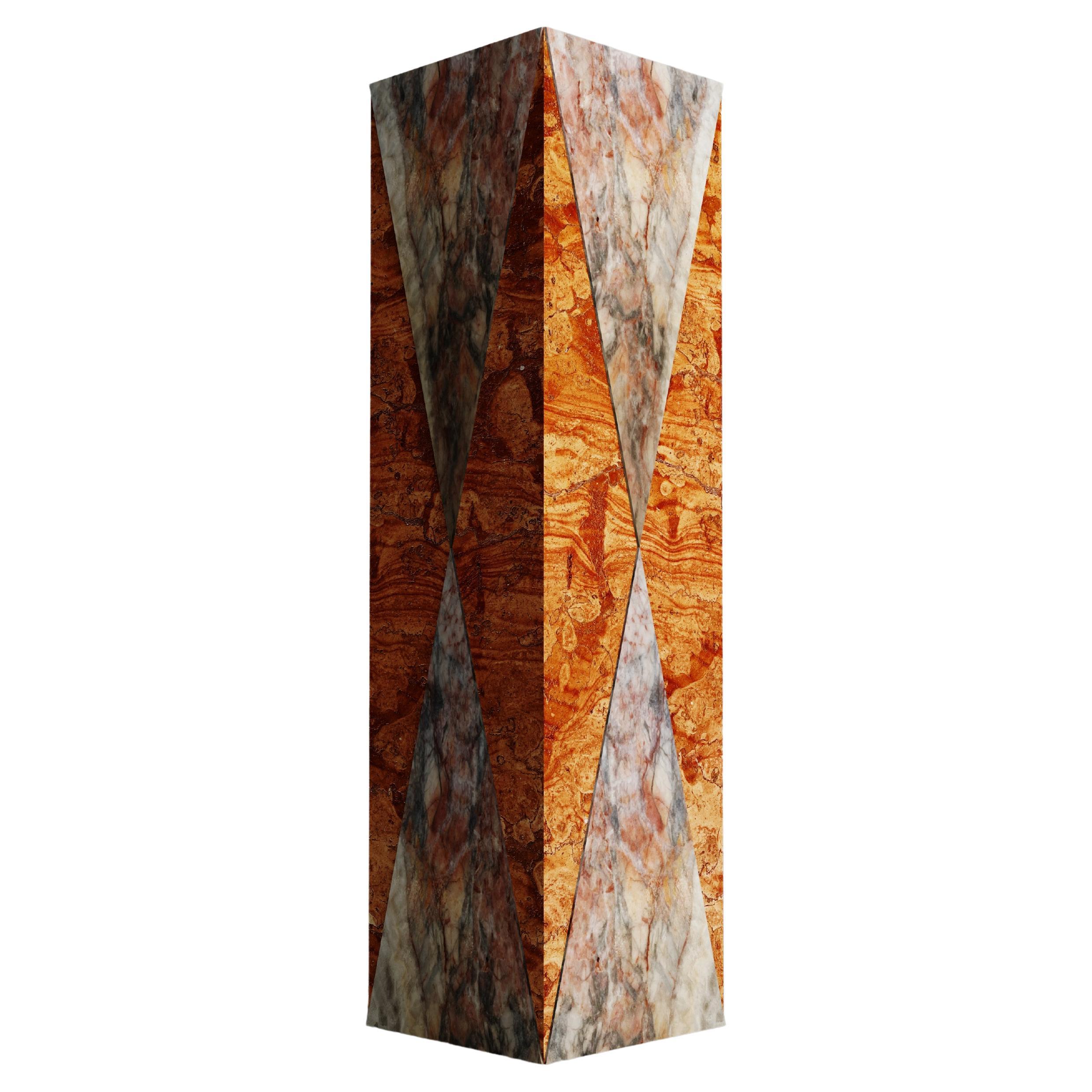 Triangular vase in Asiago Red Marble and Fior di Pesco Carnico For Sale