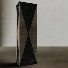 Triangular Vase in Travertine and Green Alps Marble