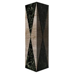 Triangular Vase in Travertine and Green Alps Marble