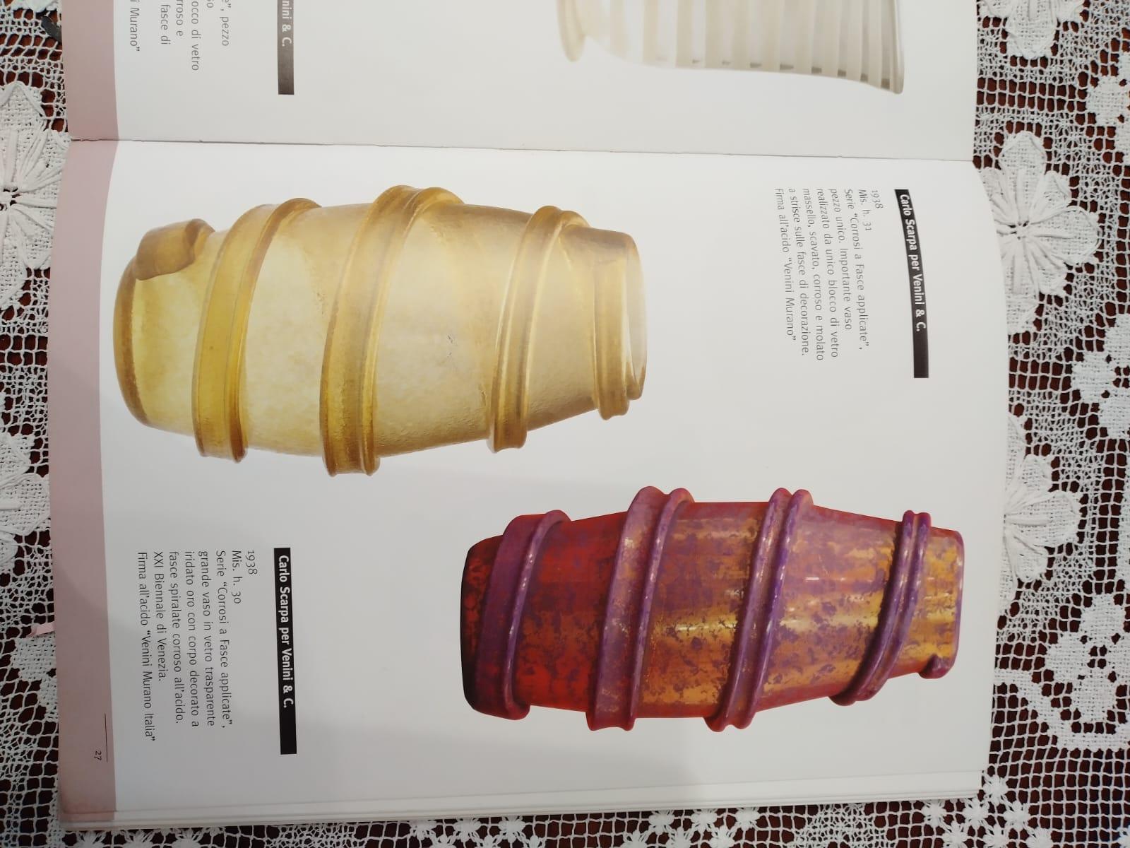 Italiano Vaso Venini Carlo Scarpa, corroso a fasce, firmato Murano Venini in vendita