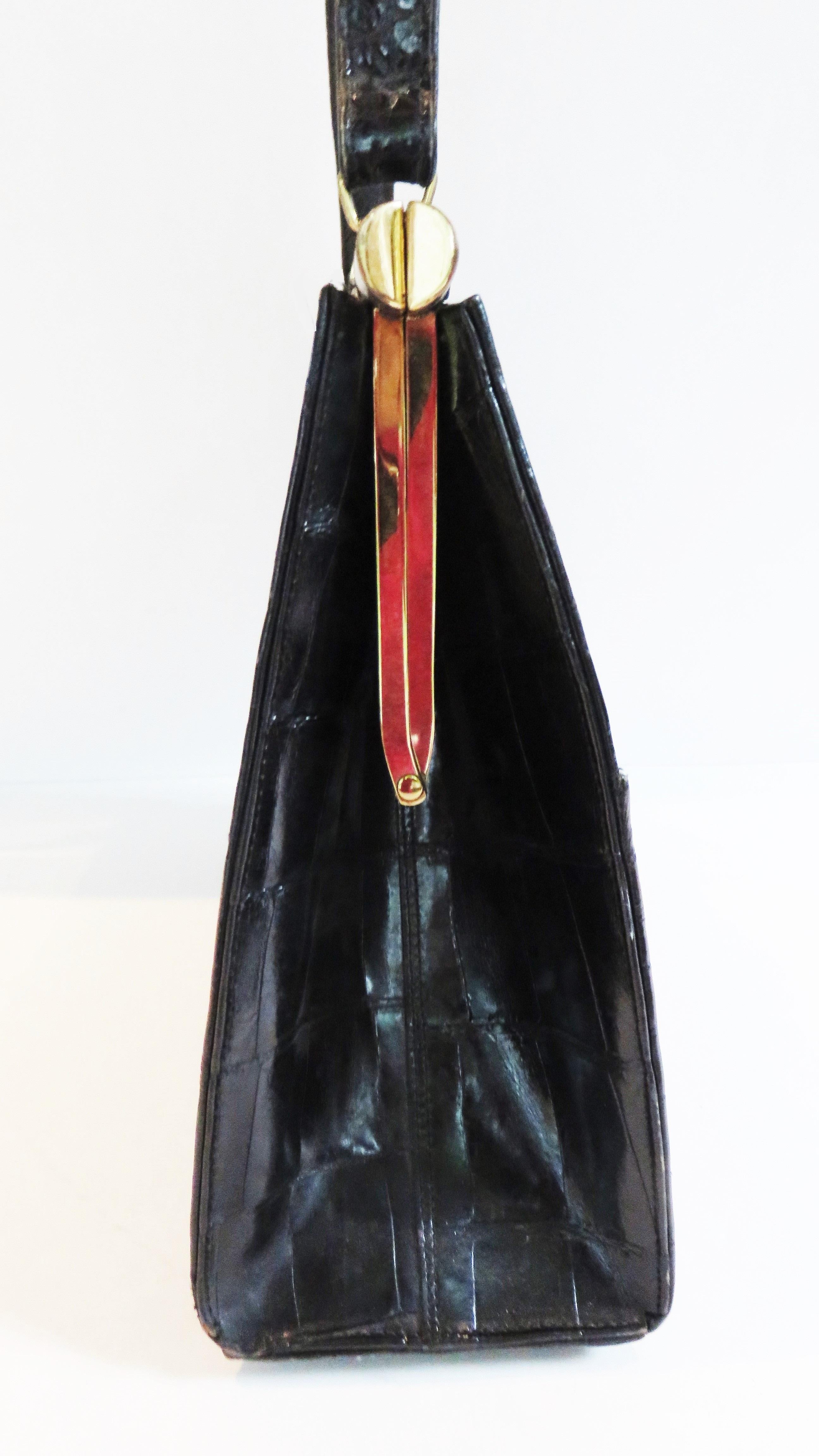  Vassar Jackie O Black Alligator Handbag 1950s 3