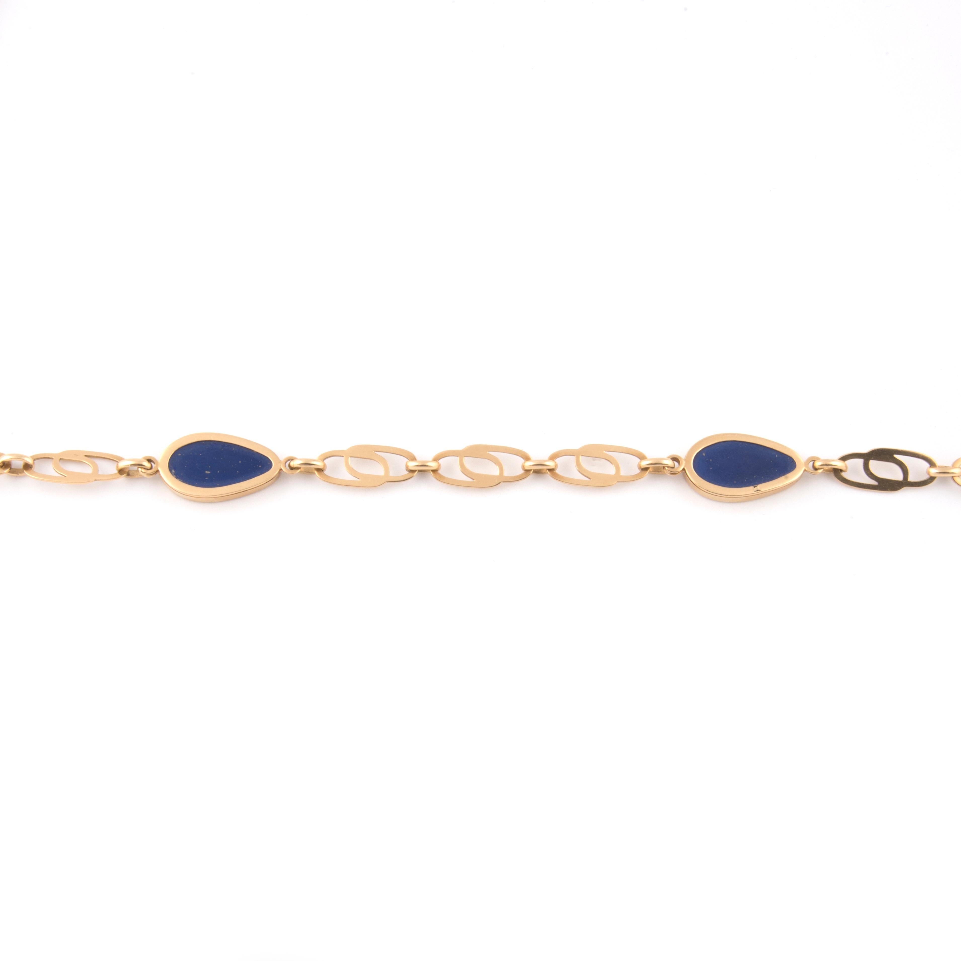 Women's Vassellari 18k Yellow Gold and Lapis Lazuli Long Chain Necklace For Sale