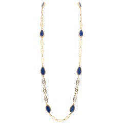 Vassellari 18k Yellow Gold and Lapis Lazuli Long Chain Necklace