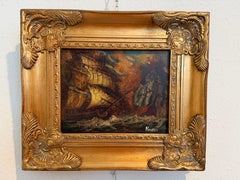 Italian Vintage Maritime Ship Oil Painting Signed Vasselli Nautical Seascape