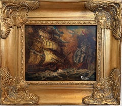 Italian Vintage Maritime Ship Oil Painting Signed Vasselli Nautical Seascape