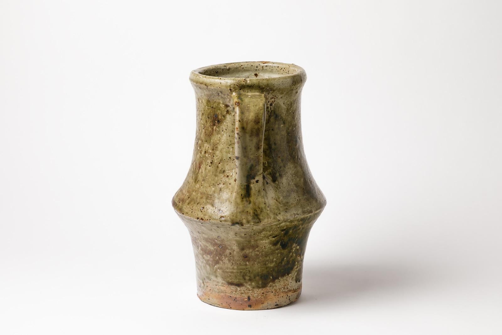 Mid-Century Modern Vassil Ivanoff Midcentury Design Green Stoneware Ceramic Vase in La Borne