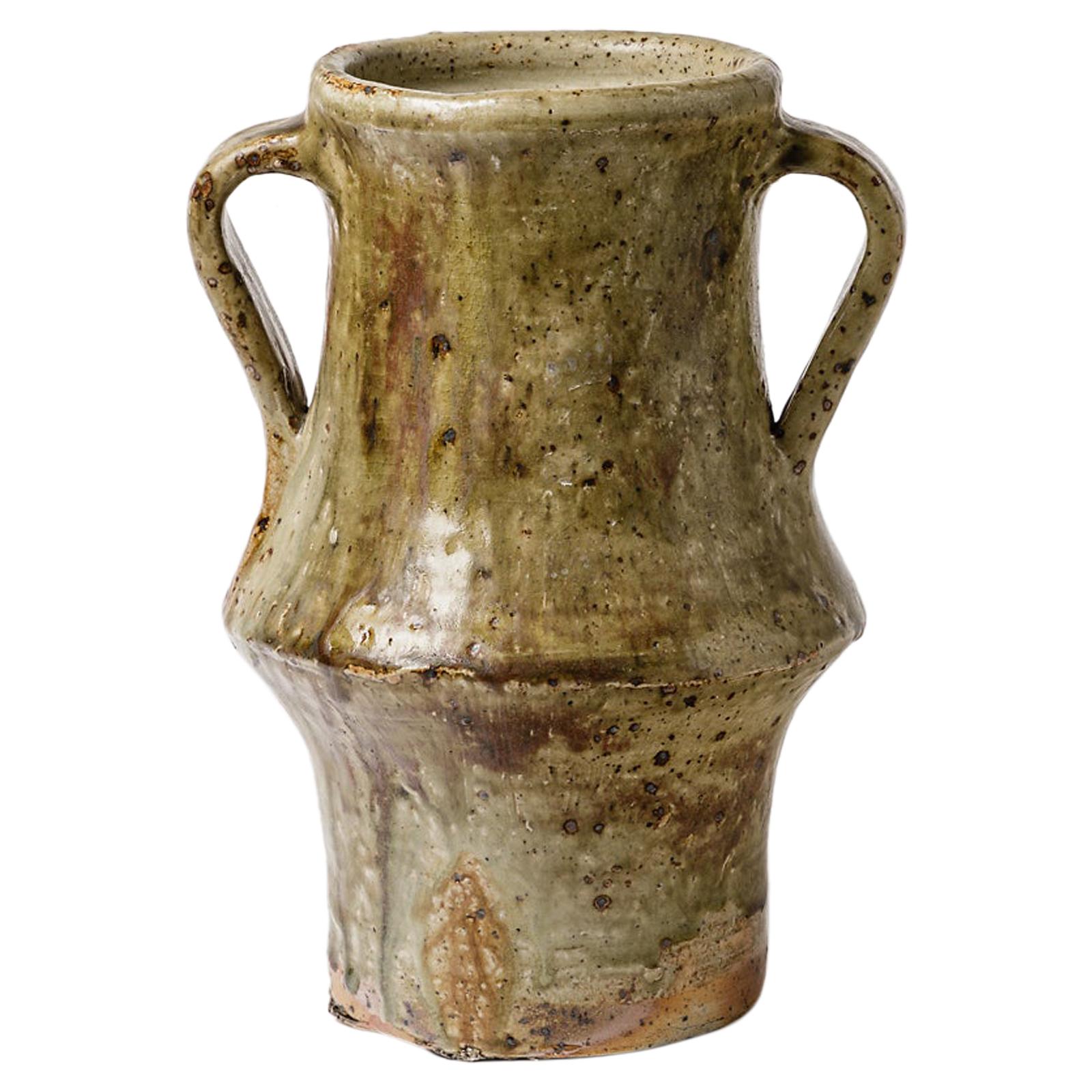 Vassil Ivanoff Midcentury Design Green Stoneware Ceramic Vase in La Borne