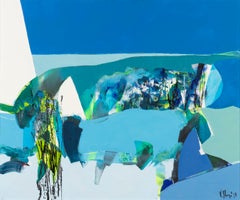 Winter - Oil Abstract Painting Colours Blue Green Yellow White Marine