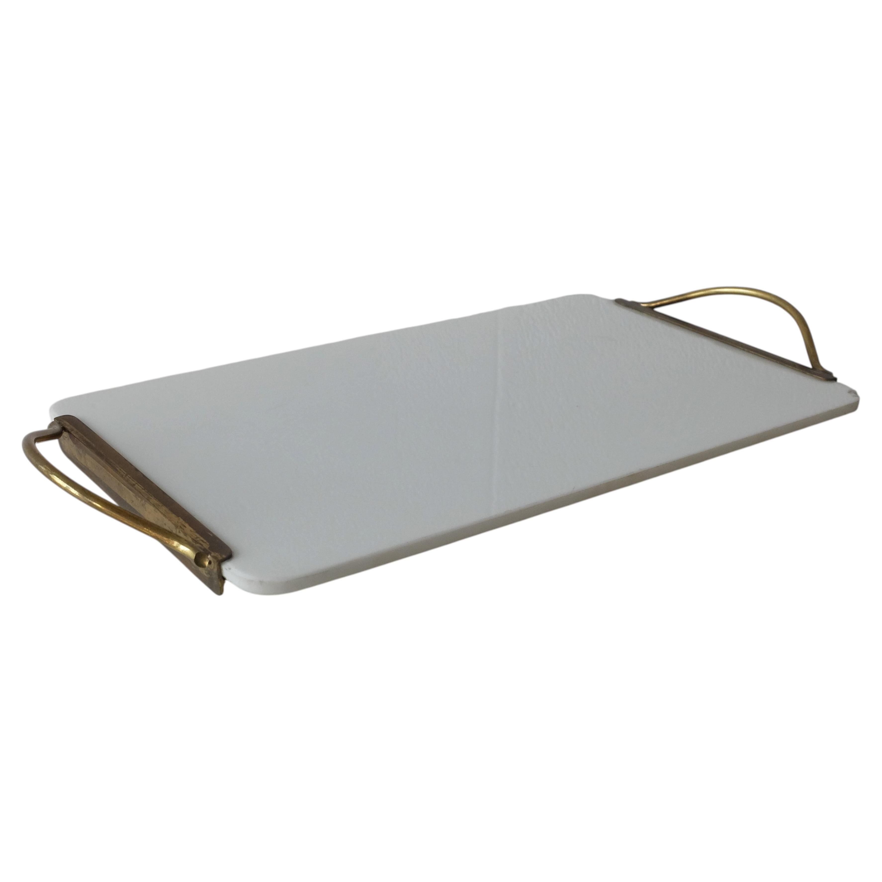 Vintage Ceramic and Brass Tray, Mid-Century Elegance For Sale