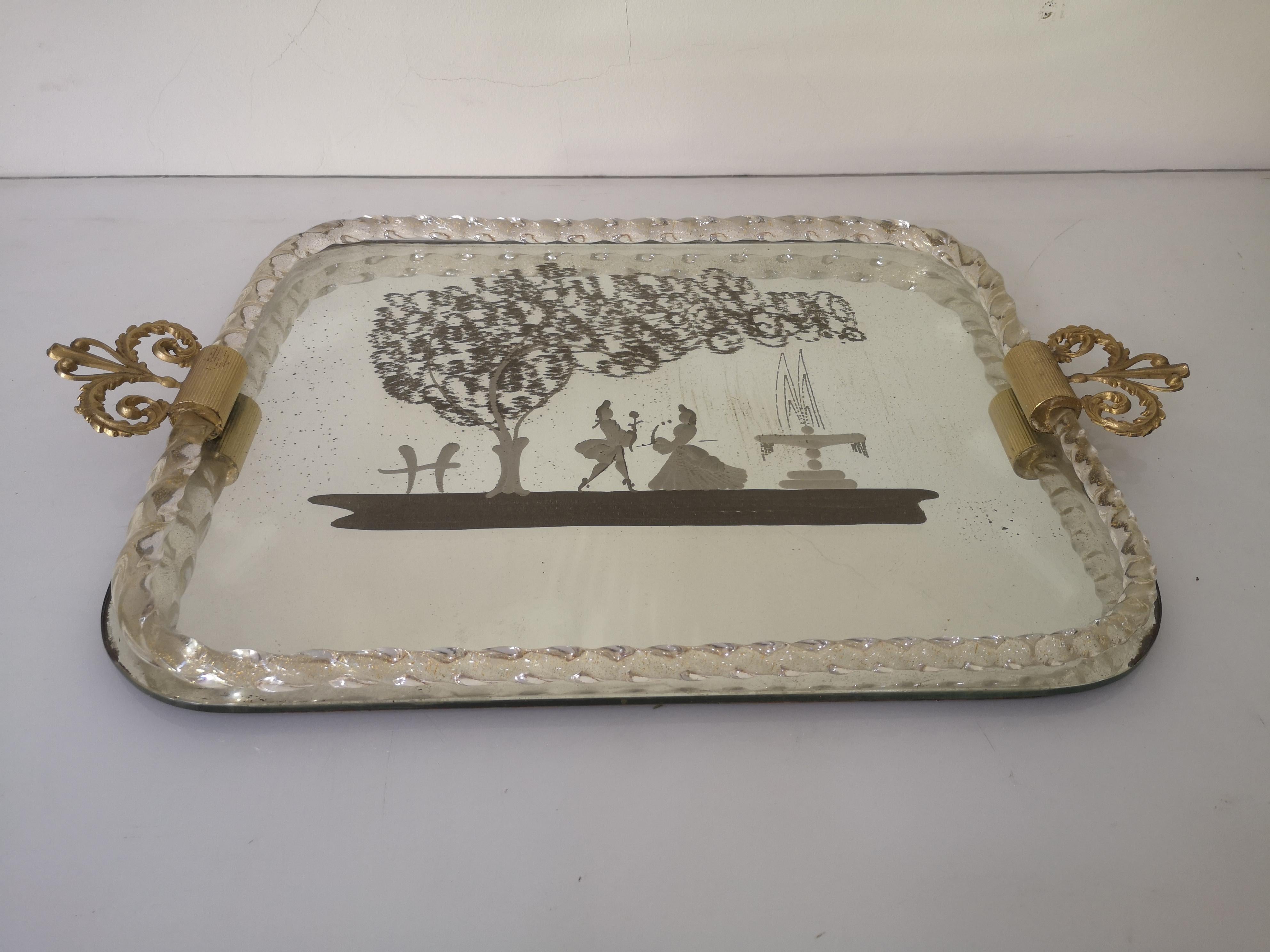 1950s Barovier style mirror tray For Sale 1