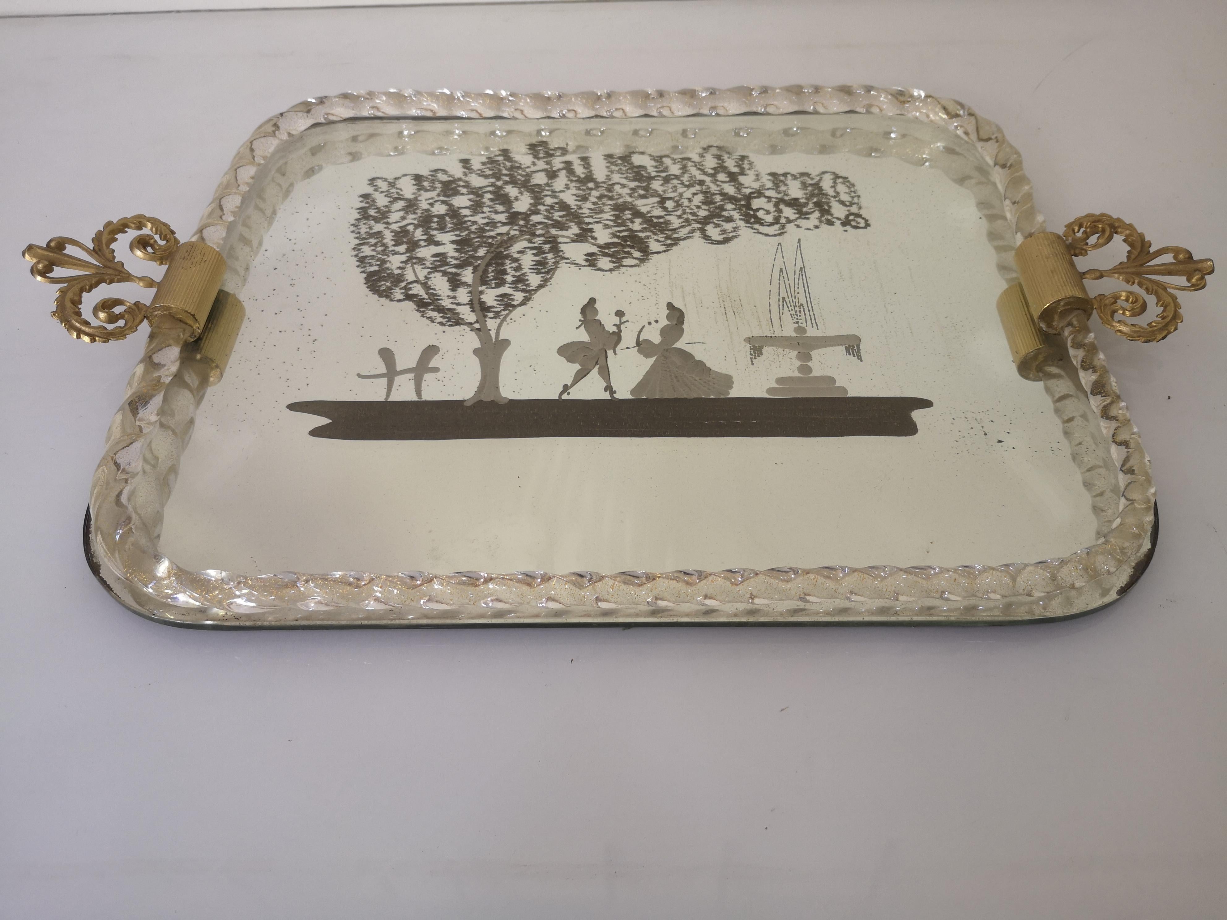 1950s Barovier style mirror tray For Sale 3