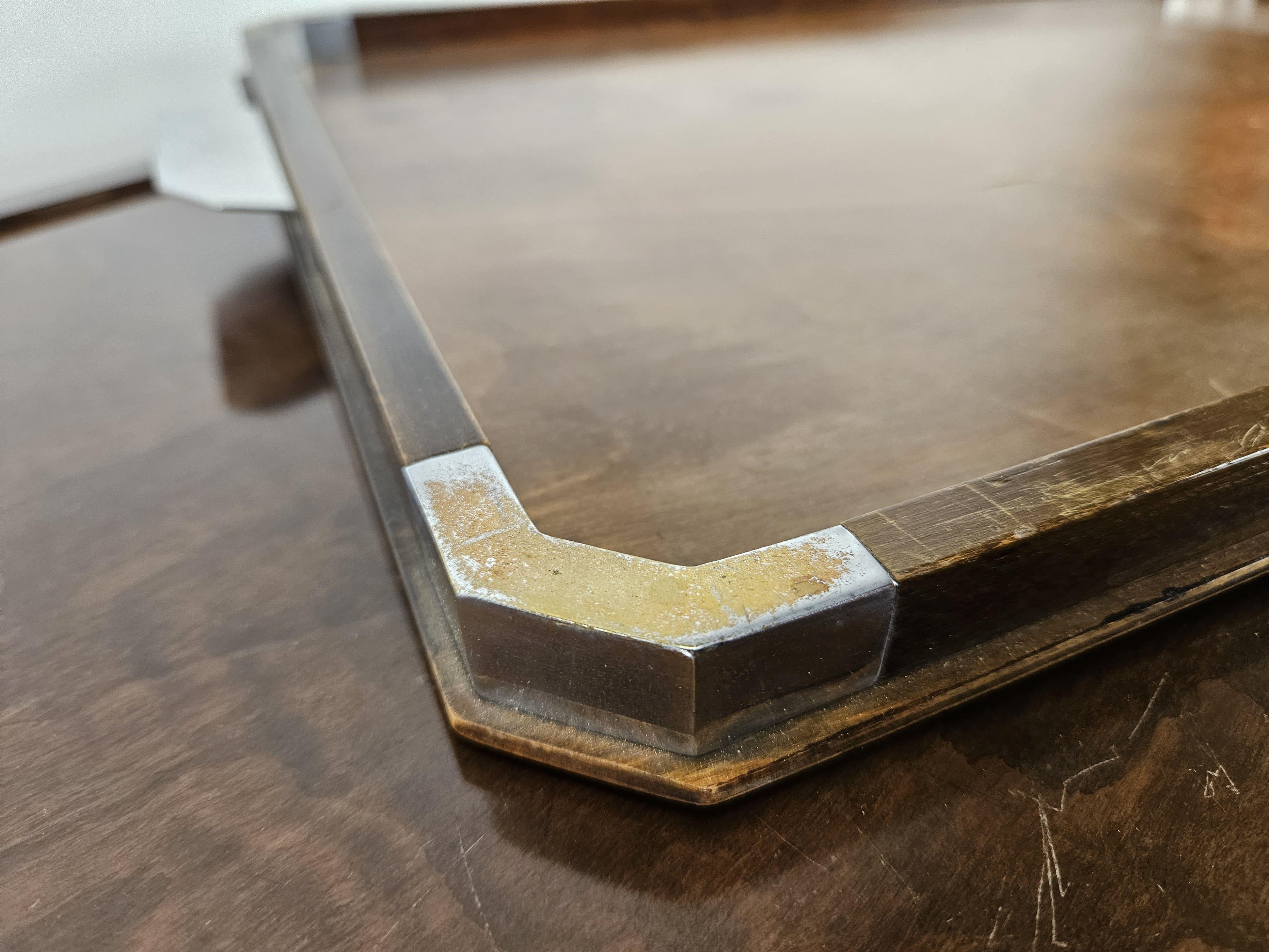 FADA Asiago 1930s Art Deco bandeja de madera con asas de metal Metal en venta