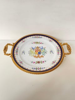 Hand-painted porcelain artistic tray with bronze mount, 20th c