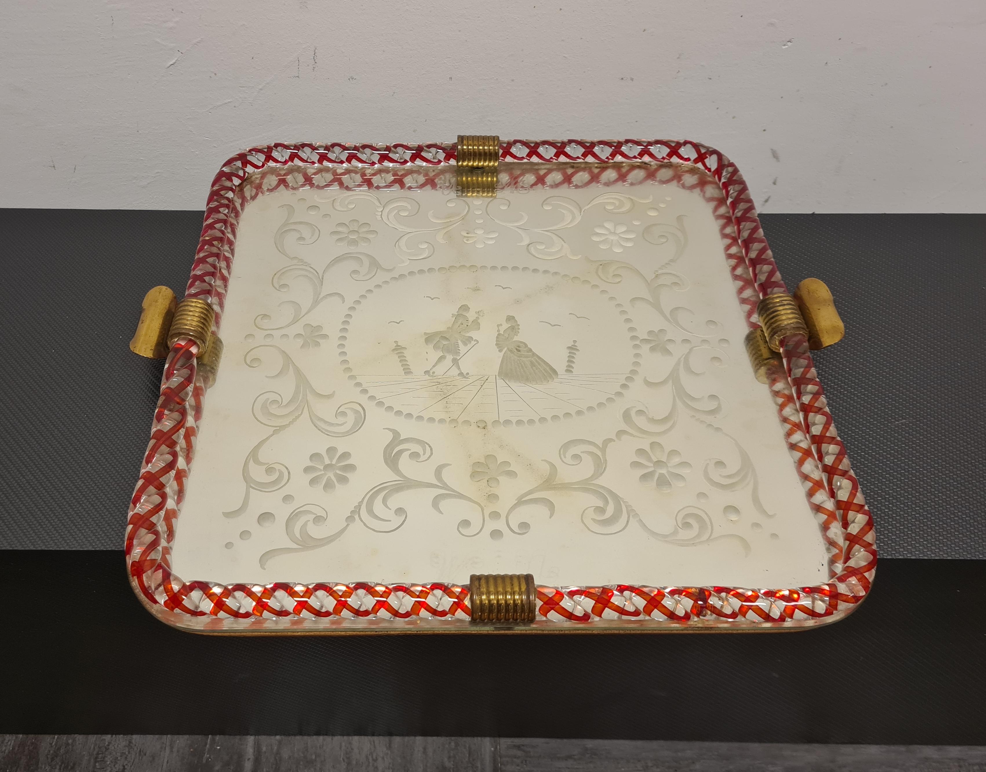 Brass Ercole Barovier tray, 1940s' For Sale