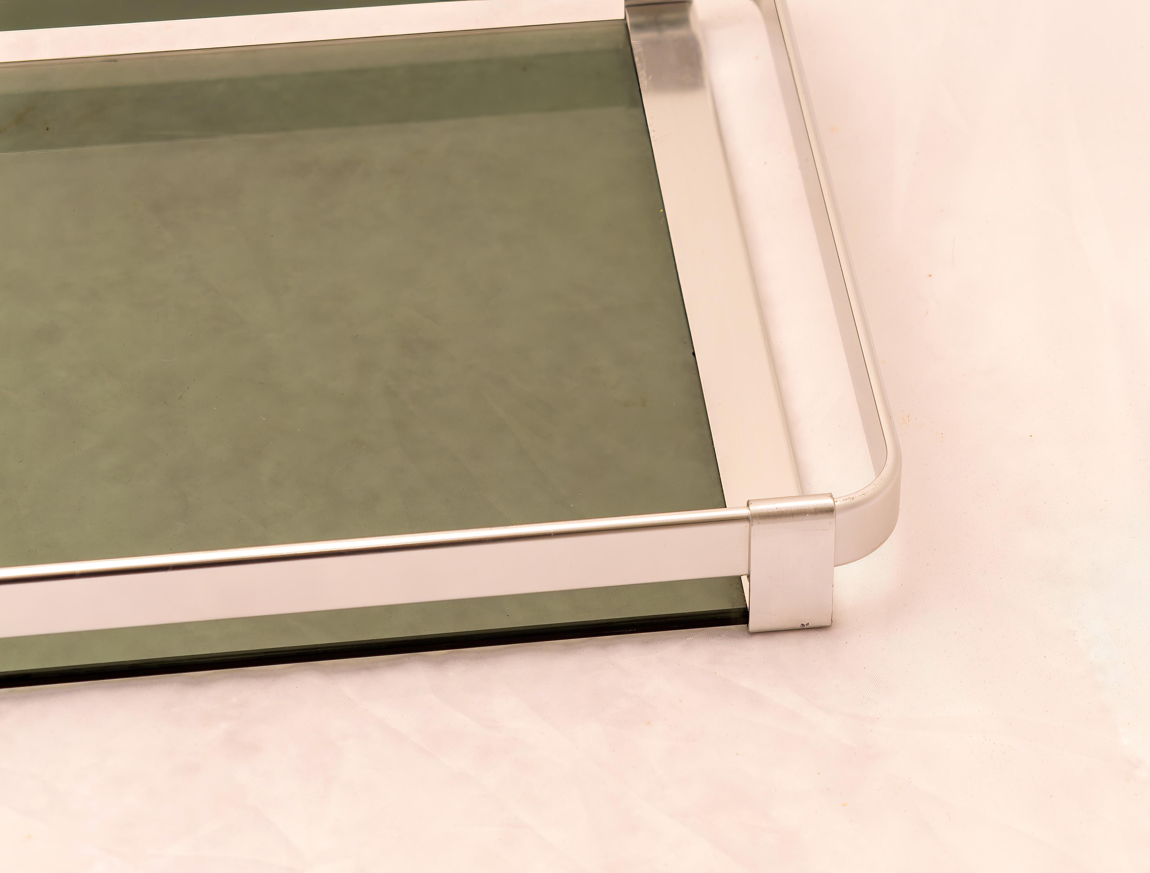 Steel and smoked glass tray, Design Mb Italy, 1960s/'70s In Good Condition For Sale In Bastia Umbra, IT