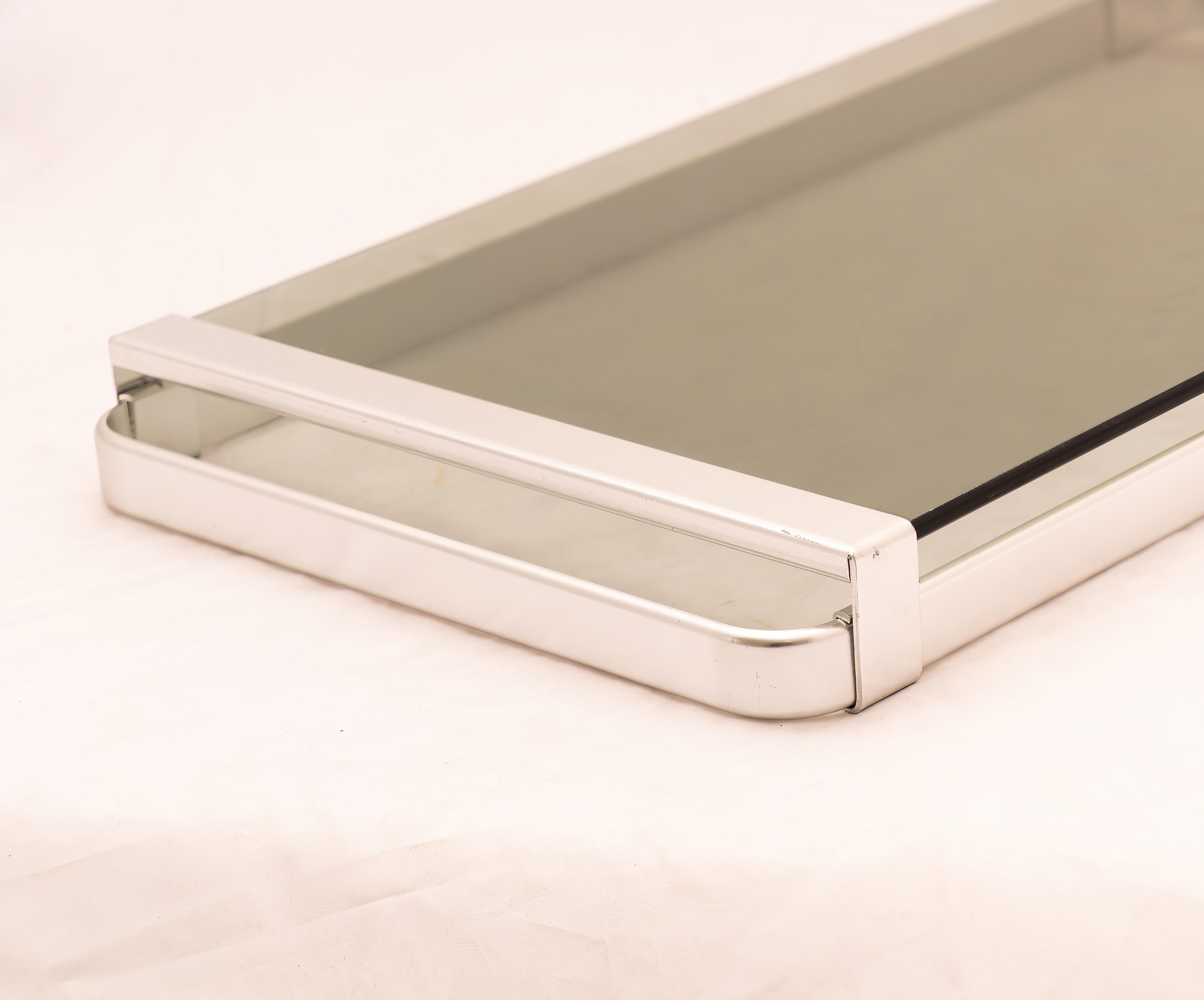 Steel and smoked glass tray, Design Mb Italy, 1960s/'70s For Sale 1