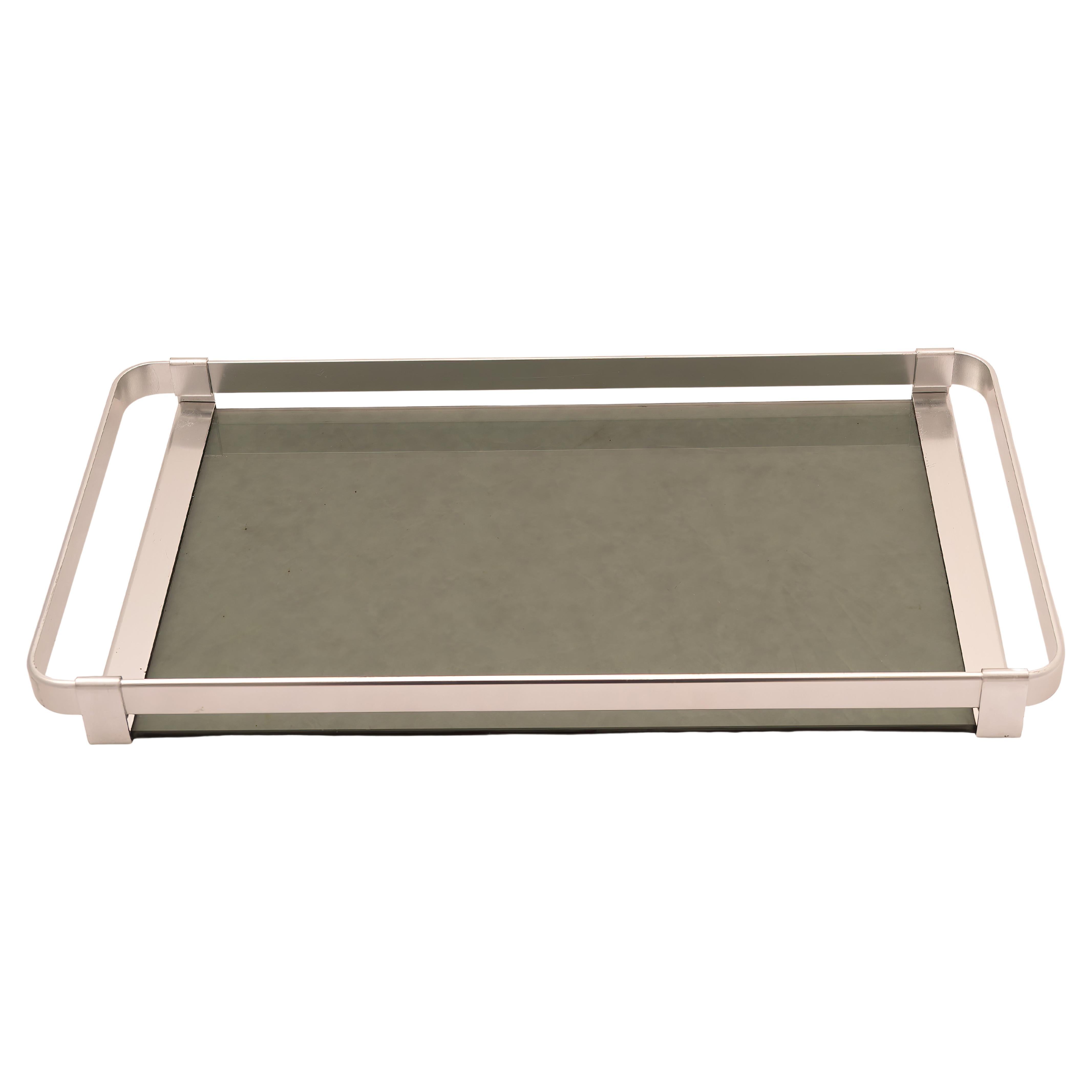 Steel and smoked glass tray, Design Mb Italy, 1960s/'70s For Sale