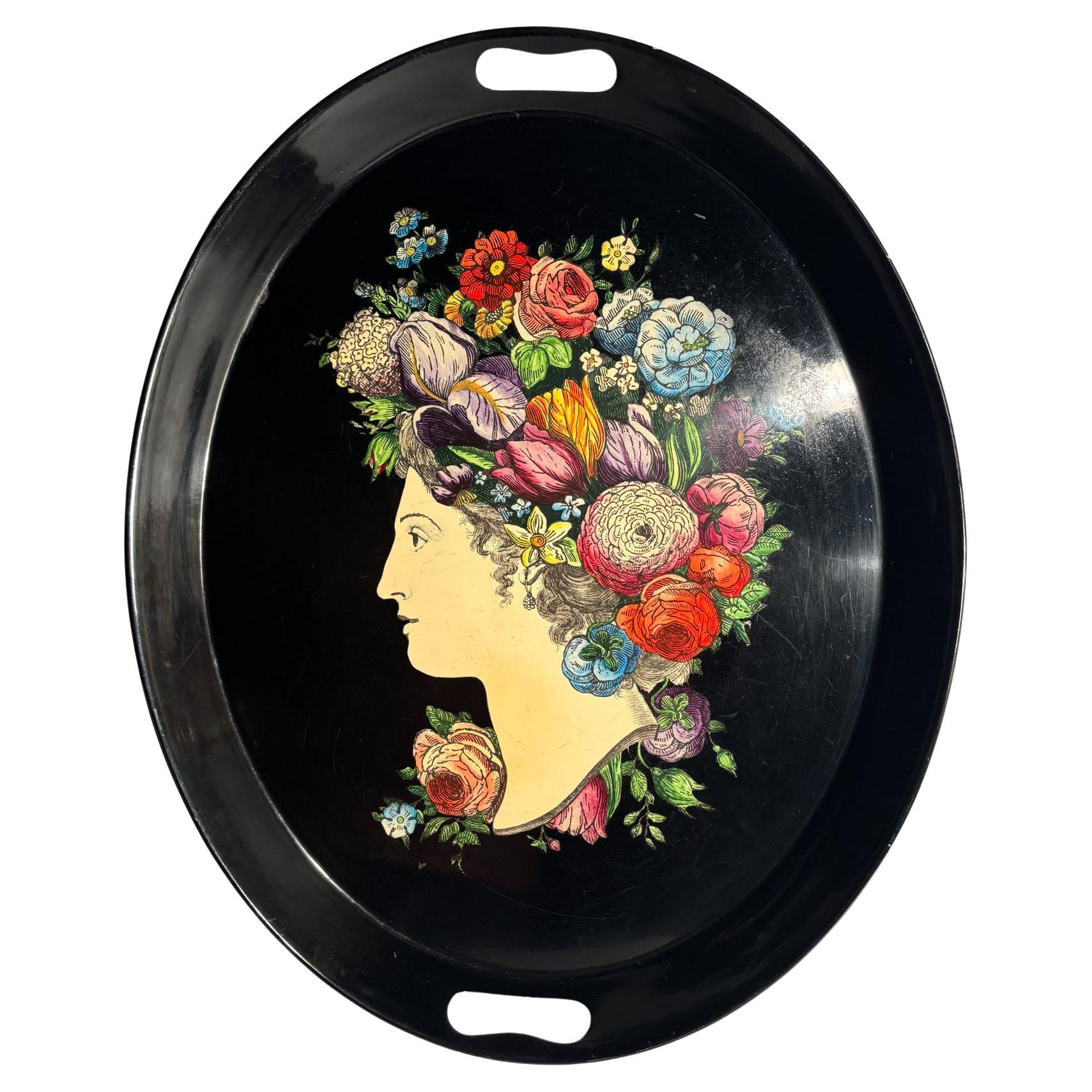 Vassoio in Metallo Serigrafato Serie "Flora" di Piero Fornasetti Anni 50 For Sale