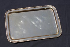 Plateau rectangulaire 1970 en laiton italien massif avec cadre en bambou
