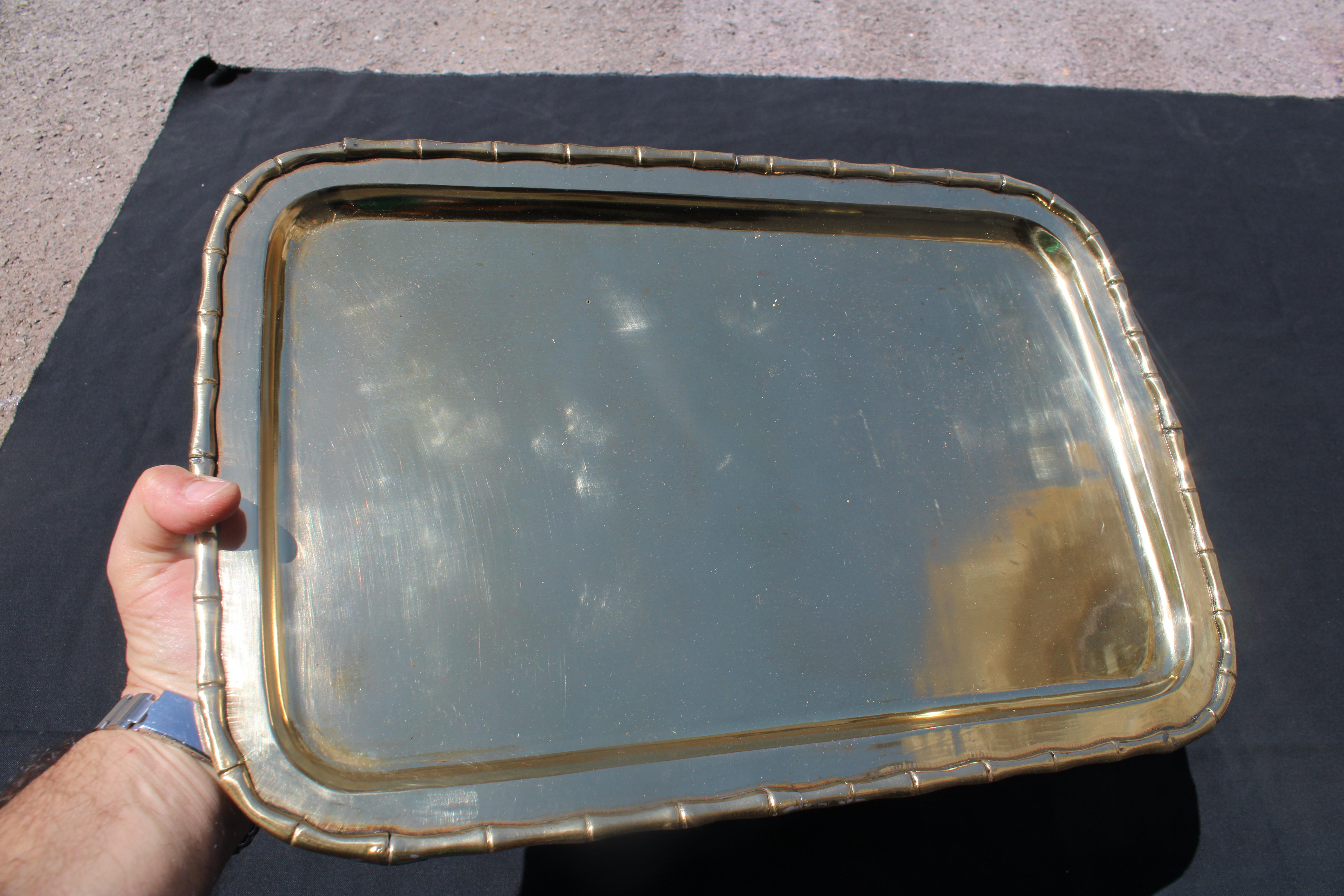 Vassoio in Solido Ottone Italiano 1970 Rettangolare con cornice in Bambù en vente 1