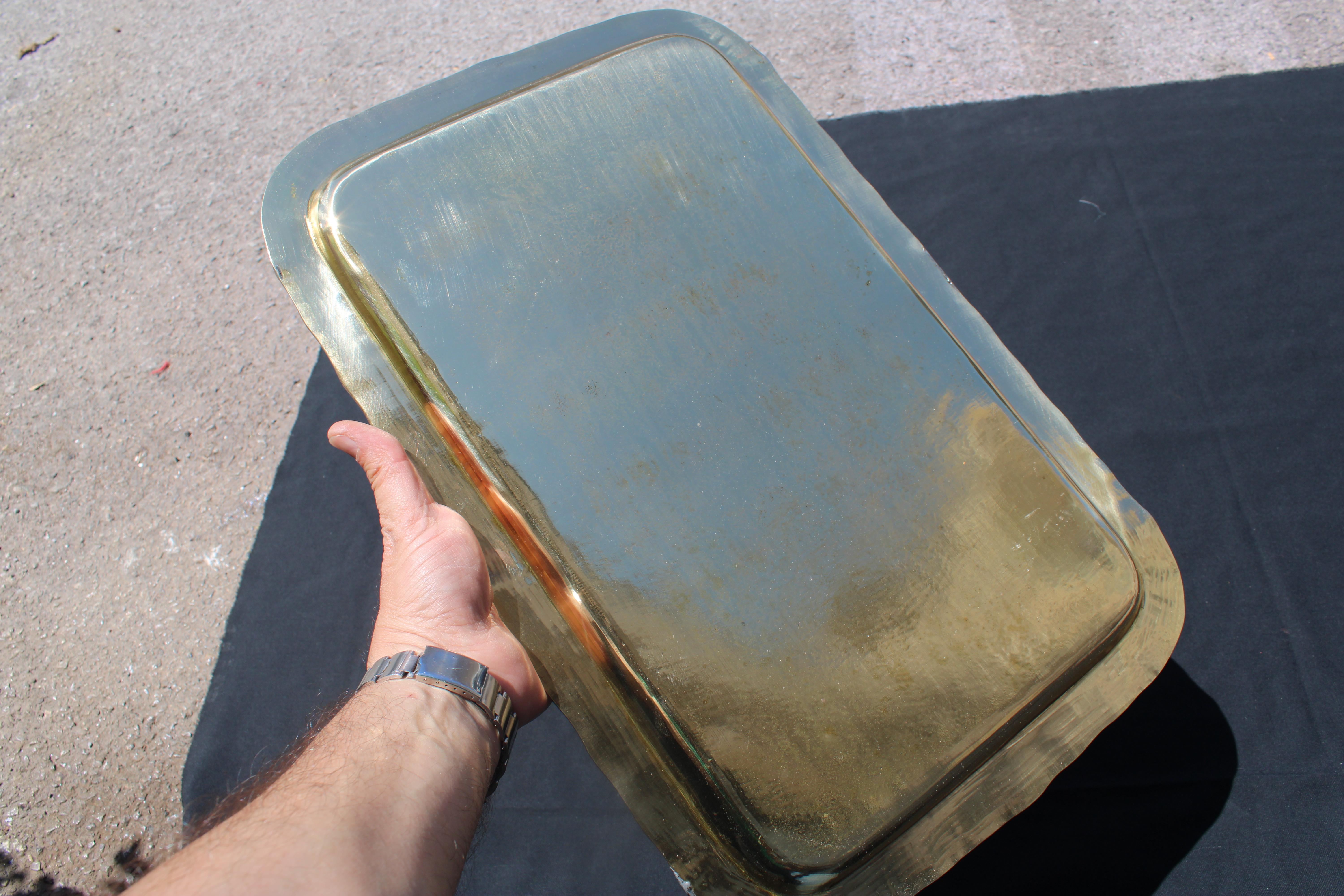 Vassoio in Solido Ottone Italiano 1970 Rettangolare con cornice in Bambù en vente 2