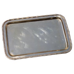 Vassoio in Solido Ottone Italiano 1970 Rettangolare con cornice in Bambù