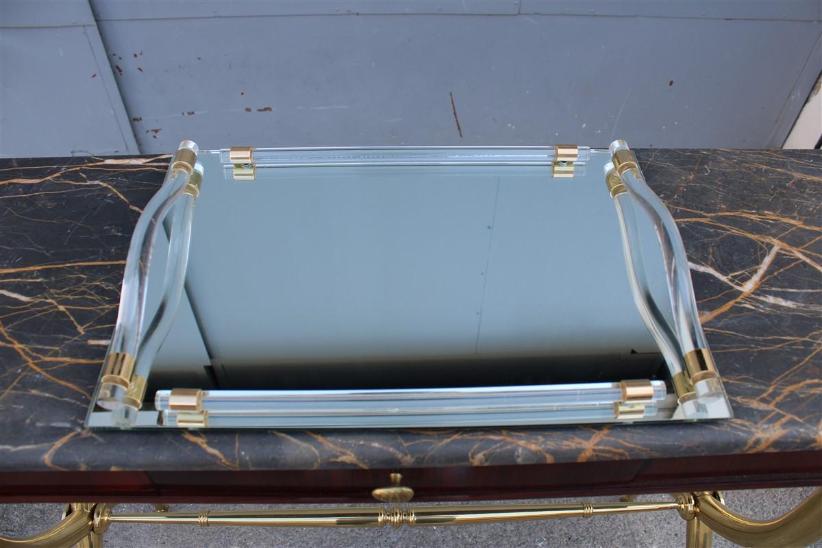 Italian Tray with Mirror Lucite and Brass 1970s Made in Italy For Sale 6