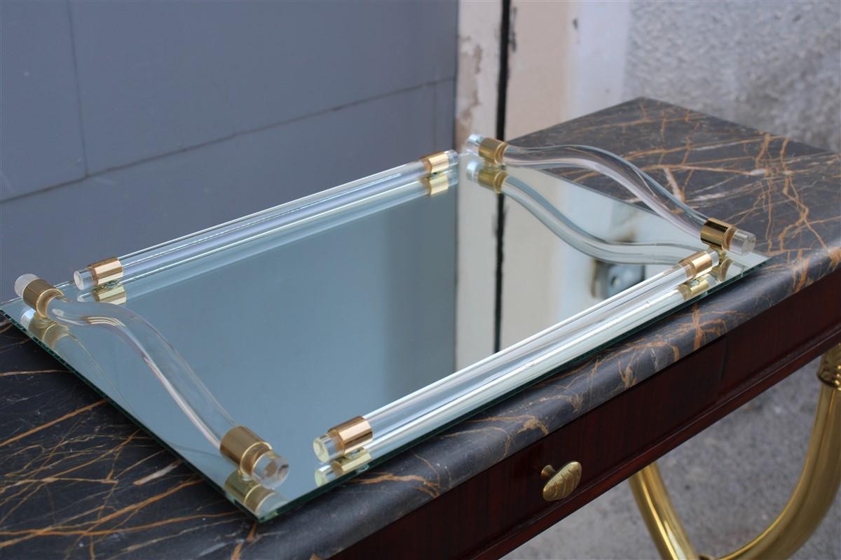 Italian Tray with Mirror Lucite and Brass 1970s Made in Italy For Sale 7