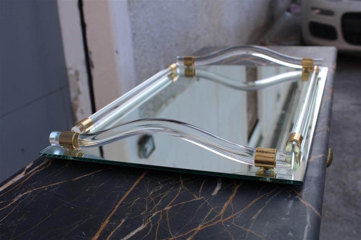 Mid-Century Modern Italian Tray with Mirror Lucite and Brass 1970s Made in Italy For Sale