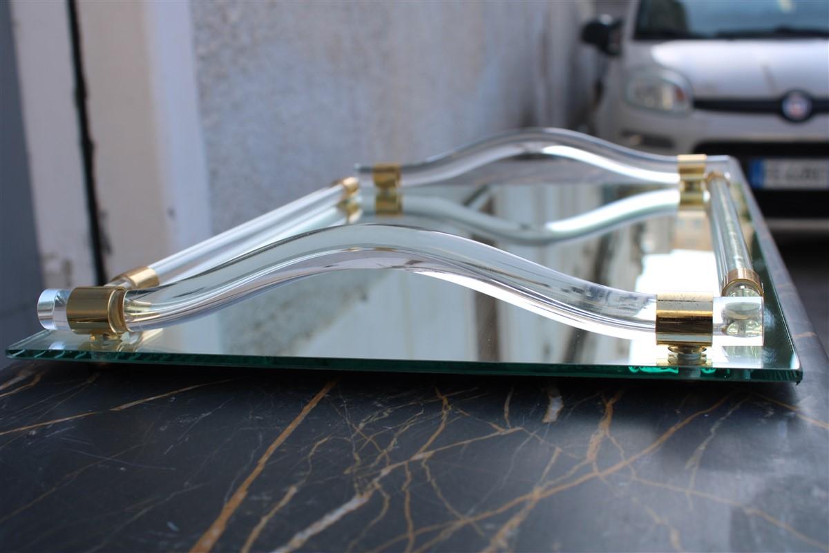 Late 20th Century Italian Tray with Mirror Lucite and Brass 1970s Made in Italy For Sale