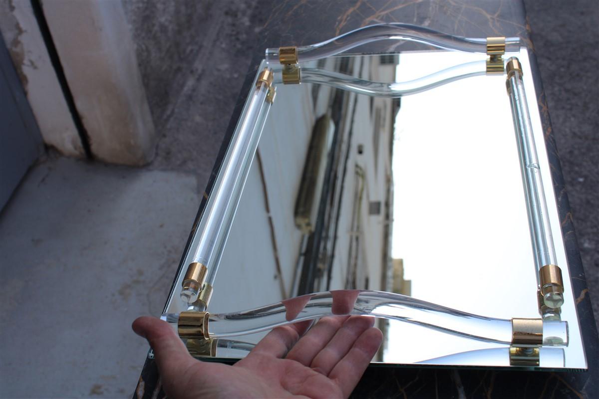 Italian Tray with Mirror Lucite and Brass 1970s Made in Italy For Sale 1