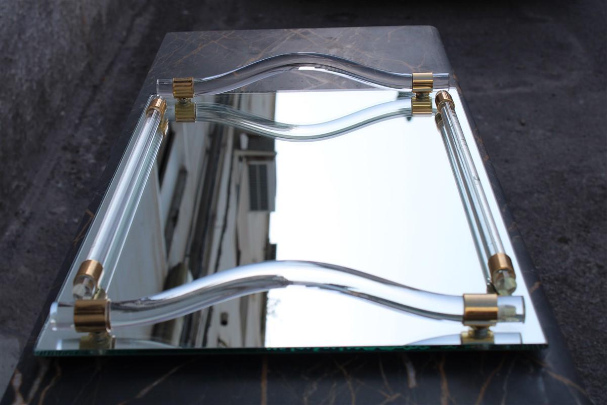 Italian Tray with Mirror Lucite and Brass 1970s Made in Italy For Sale 2
