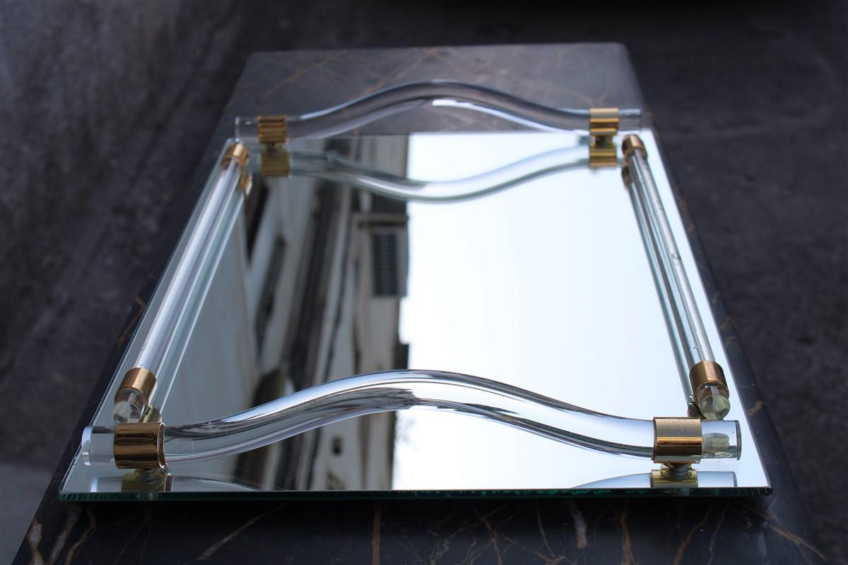 Italian Tray with Mirror Lucite and Brass 1970s Made in Italy For Sale 3