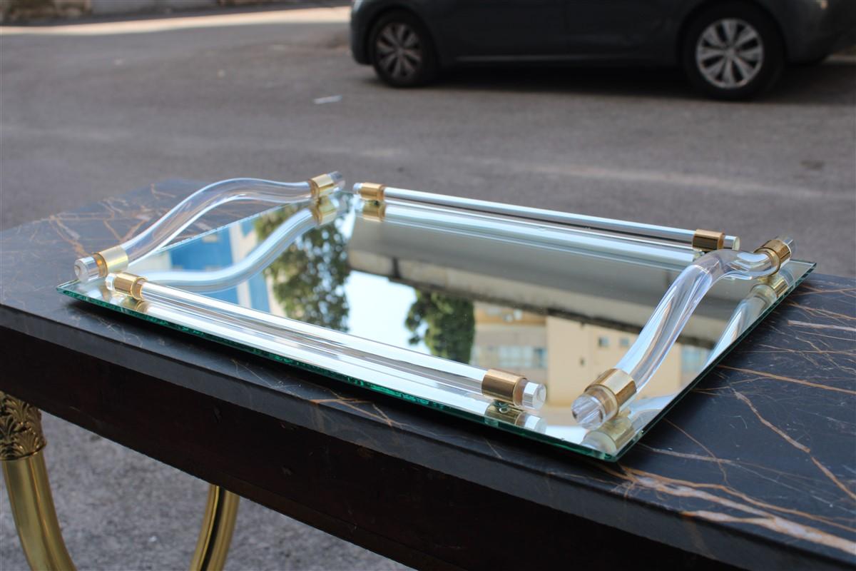 Italian Tray with Mirror Lucite and Brass 1970s Made in Italy For Sale 5