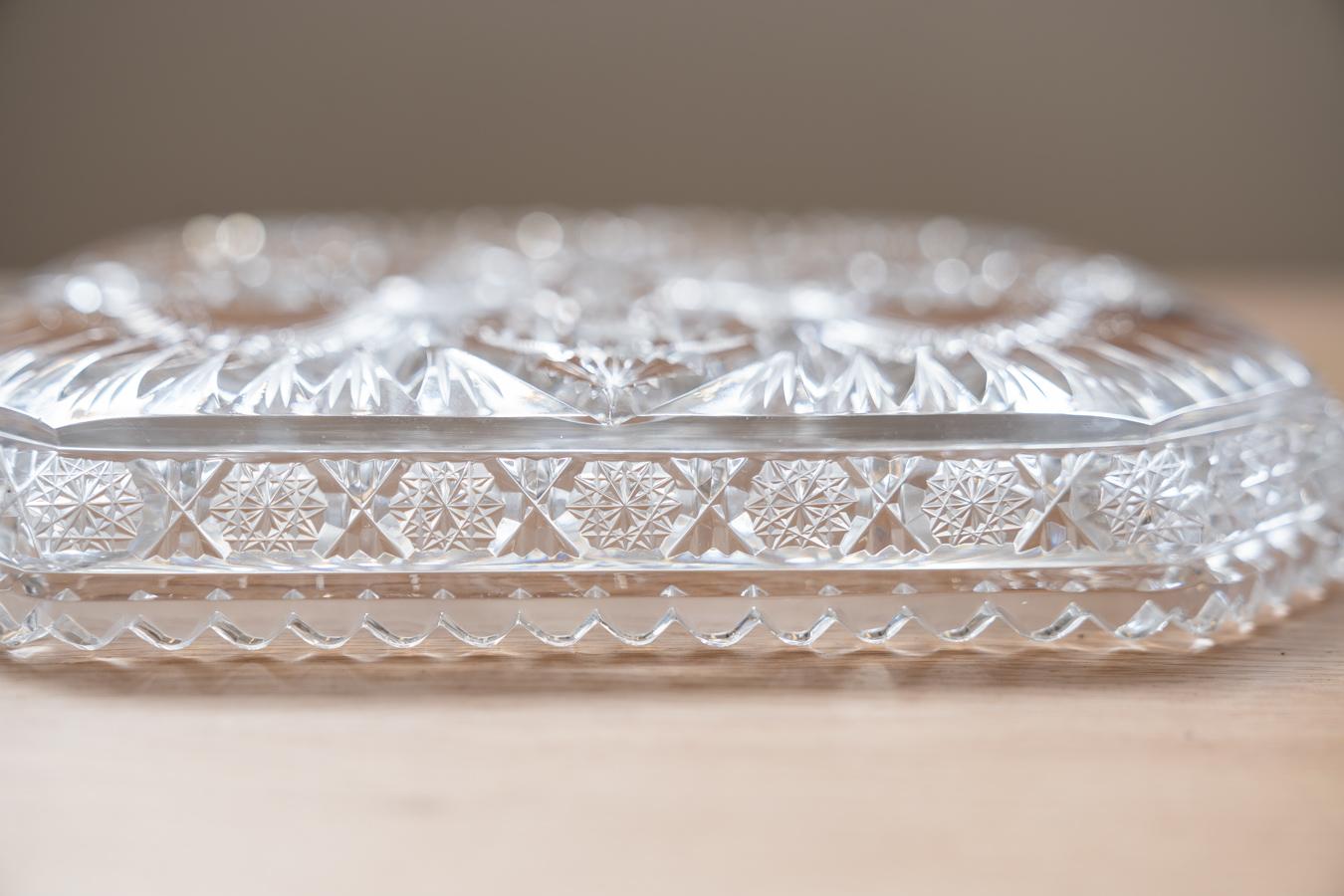 Square Bohemian crystal tray, hand-carved.      For Sale 4