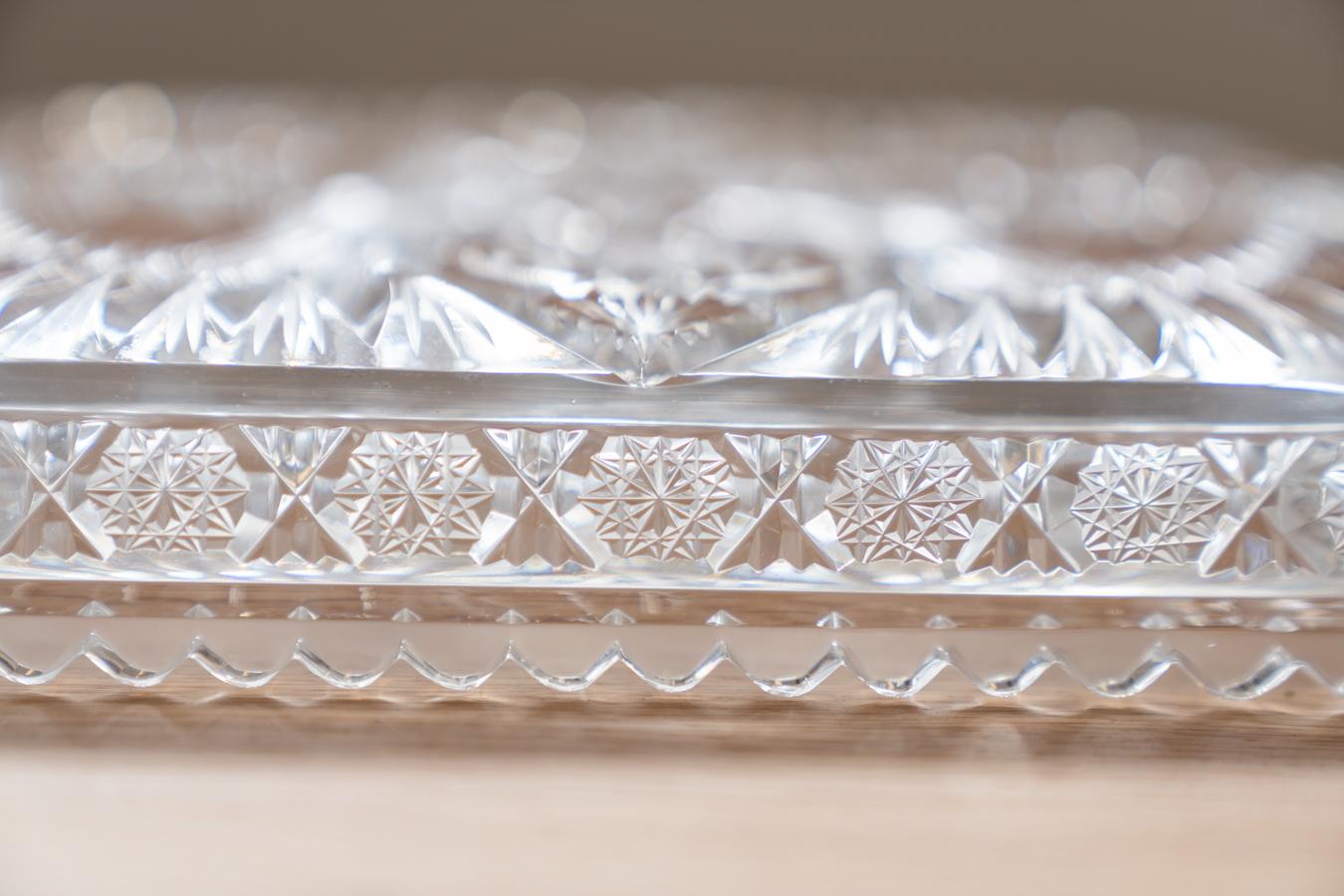 Square Bohemian crystal tray, hand-carved.      For Sale 6