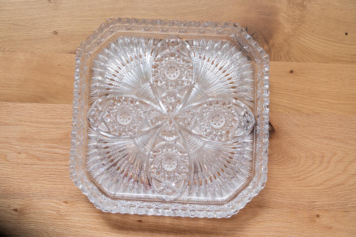 Square Bohemian crystal tray, hand-carved.      For Sale 7