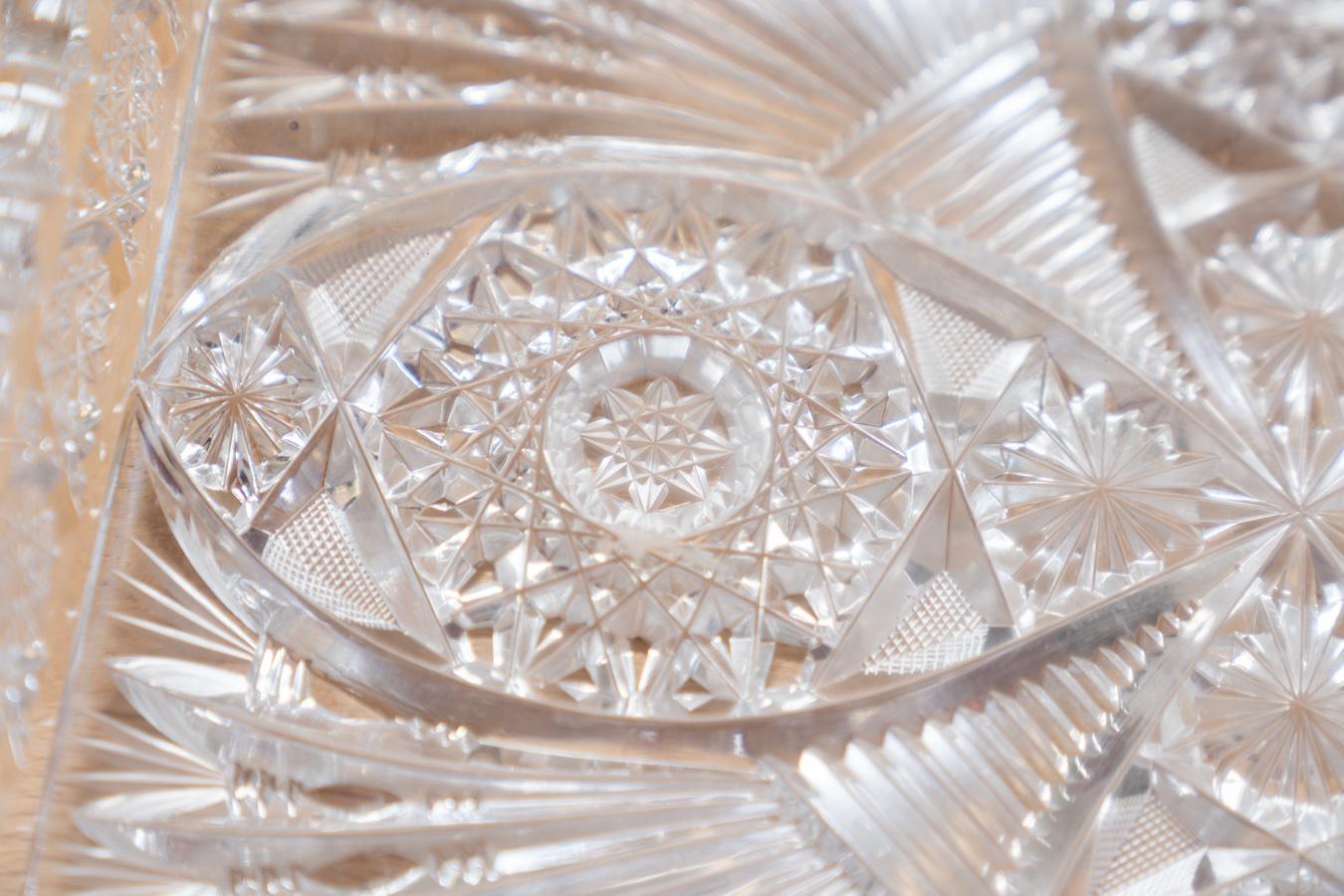 Late 20th Century Square Bohemian crystal tray, hand-carved.      For Sale
