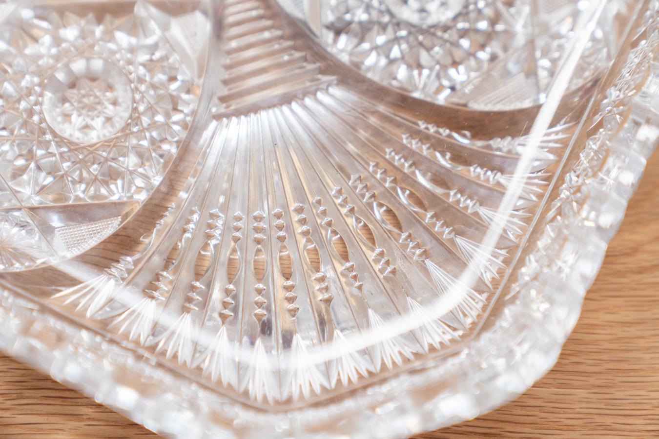 Square Bohemian crystal tray, hand-carved.      For Sale 2